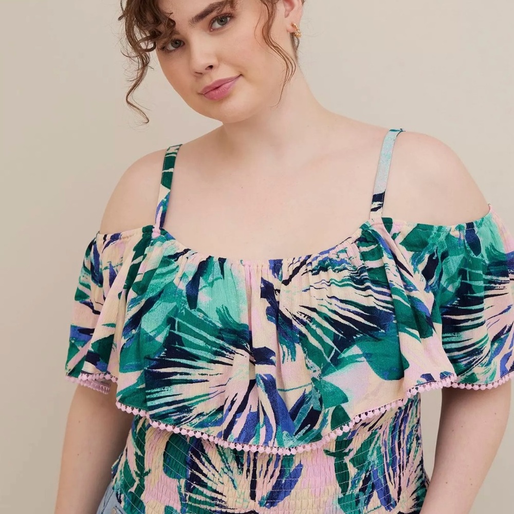 Torrid Floral Crinkle Gauze Cold Shoulder Top 5X